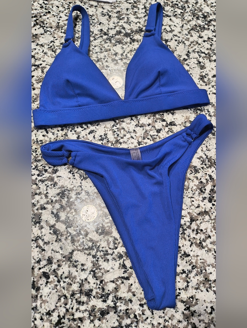 Unbranded Sz L Classic Ribbed Triangle Bikini Set In Royal Blue